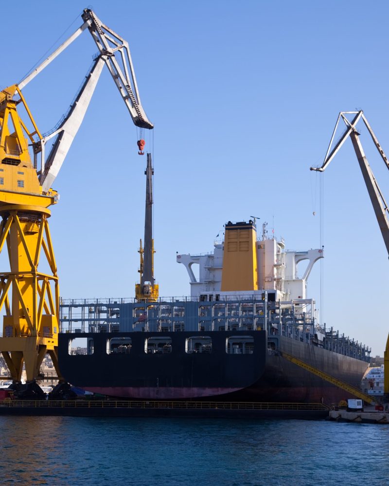 Ship in dry dock at Grand harbour (Valletta, Malta)